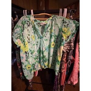 St. John's Bay 2X Floral Print V Neck Short Sleeve Blouse Top